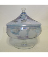 Glass Lidded Compote Blue Purple Clear Etched And Frosted 7 Inches Tall ... - £35.37 GBP