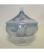 Glass Lidded Compote Blue Purple Clear Etched And Frosted 7 Inches Tall ... - $61.72 CAD