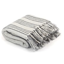 Throw Cotton Stripes 220x250 cm Grey and White - £23.98 GBP