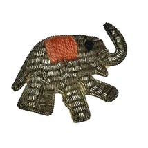Vintage Embroidered Applique Shimmery Gold Elephant Pin Trunk Up - $184.53 MXN