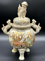 Antique Japanese Satsuma Koro Covered Urn with Foo Dog Handles and Lid Meiji Era - £648.50 GBP