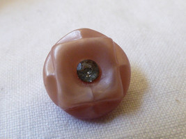 Vintage Retro pink rhinestone pearly round  plastic  button - $11.88