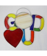 Stained Glass Suncatcher Window Decor God Loves You Heart Handcrafted - £2.36 GBP