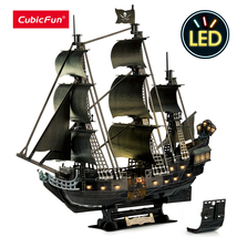 LED 3D Puzzles  Queen Anne&#39;S Revenge Pirate Ship Model Building Kits Sailboat - £48.58 GBP