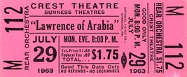 1963 &quot;LAWRENCE OF ARABIA&quot; THEATRE TICKET, Omar Sharif - $4.50