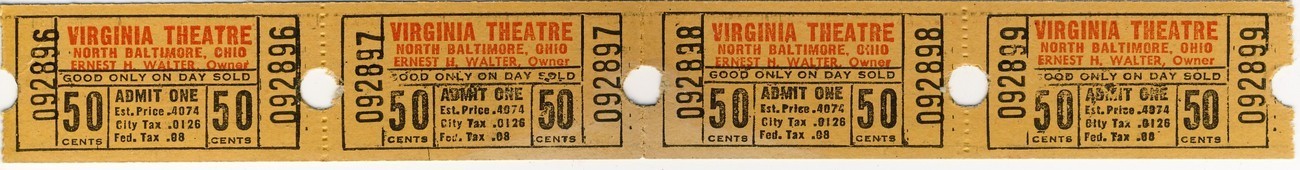 Vintage Virginia Theatre Tickets, North Baltimore, Ohio - $3.95