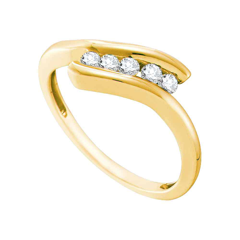 10k Yellow Gold Womens Round Diamond 5-stone Promise Bridal Ring 1/5 Cttw