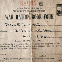 1945 WW2 War Ration Book 4 Turnbull Medford Massachusetts Military DWQQ13 - $19.99
