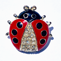Good Luck Ladybug Brooch Pin Red and Black Enamel with Rhinestones Signed FAF - £11.31 GBP