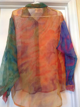 Women&#39;s Sheer Button Down Colorful Blouse -Top Size: Small - Medium ~ NI... - £30.48 GBP