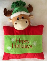 Christmas Reindeer Stuffed Animal head Pillow Happy Holidays Deer Moose ... - £9.87 GBP