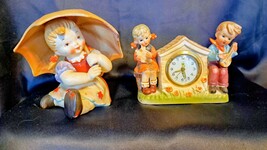 Saxony Hummel Looking Alarm Clock w/ Umbrella Girl Figurine - €128,13 EUR