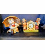 Saxony Hummel Looking Alarm Clock w/ Umbrella Girl Figurine - $147.51