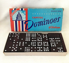 Vintage Halsam Capitol Double Nine Wooden Dominoes w Box 1950s Set 930 USA Wood - $7.52