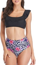 Women High Waist Bikini Swimsuit Two Piece Ruffle Flounce Lace (Black,Si... - $19.34