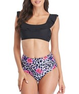 Women High Waist Bikini Swimsuit Two Piece Ruffle Flounce Lace (Black,Si... - £15.15 GBP