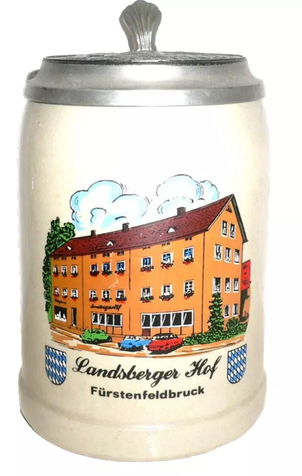 Landsberger Hof Munich Kaltenberg lidded German Beer Stein - $12.95