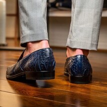 genuine caiman crocodile slip on Shoes Trento Navy image 8