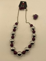 NWT Paparazzi Purple &amp; Silver Necklace, Earrings and Ring - £7.74 GBP