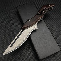 67 Layers Damascus Steel Mechanical Folding Knife With Rosewood Handle - $49.00