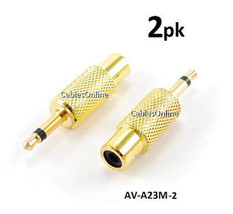 2-Pack Rca Female To 3.5Mm Mono Male Plug Gold-Plated Audio Adapter, Av-A23M-2 - £10.38 GBP