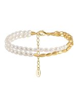 Double Chain Freshwater Pearl Gold-Plated Bracelet: Fashionable 925 Ster... - £38.31 GBP