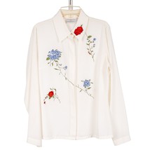Susan Bristol Button Down Shirt Womens 6P Blouse Ivory Floral Long Sleev... - £15.67 GBP
