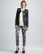 New NWT $395 Theyskens&#39; Theory Silk Print Pants Womens Padgette Multi Red Blue 4 - £312.58 GBP