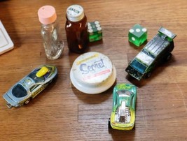 Vintage junk drawer lot 8 total pc. including, bottles dice  toy metal cars, adv - £15.59 GBP