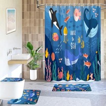 4Pcs Kids Bathroom Shower Curtain Sets With Rugs, Mermaid Swinging Bathroom Sets - £34.23 GBP