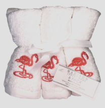 Coastal Flamingo Embroidered Washcloths Facecloths 12x 12&quot; Set of 6 White  - $29.28