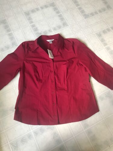 Primary image for CJ Banks NWT Womens Burgundy Solid Button Down Shirt Top Blouse Size 14W