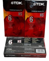 TDK Premium Quality HS 6 Hours T-120 Blank VHS VCR Tapes Lot of 3 New Se... - £13.76 GBP