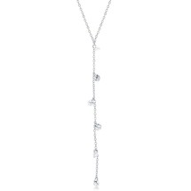 Sterling Silver Hanging CZs Lariat &#39;Y&#39; Necklace - Rhodium Plated - £25.96 GBP