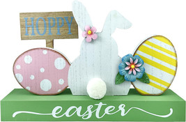 Easter Decorations For The Home Rustic Spring Happy Easter Bunny Wood Sign Block - £14.12 GBP