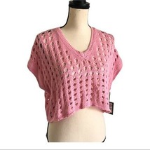 NWT Gabby Isabella OverSize Pink Crochet V-Neck Crop Top Size M - £67.28 GBP