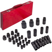 35pcs Lug Nut 1/2&quot; Deep Impact Socket Set 8-32mm Metric 6 Point Garage Tool 20mm - £136.33 GBP