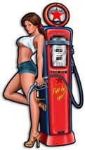 Pump Girl with Star Gasoline Pumping Pin Up Metal Sign - $69.95