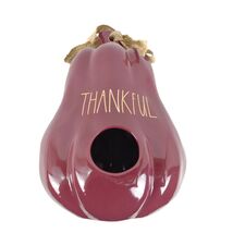 NWT RAE DUNN Thankful Gourd Shaped 8.5&quot; Ceramic Bird House, Purple Gold - $372.99 MXN