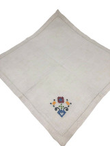 Vtg 1940s Cross Stitch Embroidered Dresser Scarf Table Square Center Flower 11&quot; - £14.82 GBP