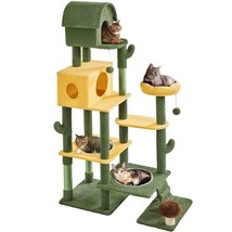 Cactus Cat Tree, 68.5 H Oasis-Themed Cat Tower W/ Condos &amp; Scratching Posts - £170.78 GBP
