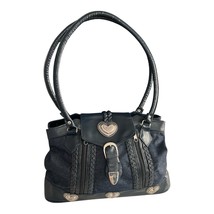 VTG Western-Inspired Dark Navy Blue Denim &amp; Faux Leather Handbag - $547.78 MXN