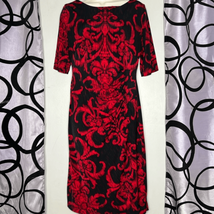 Connected Apparel Black Red Jersey Drape Half Sleeve Sheath Midi Dress - £15.66 GBP