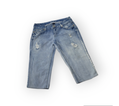 Amethyst Cut Off Low Rise Split Hem Knee Length Bermuda Blue Jean Shorts Size 7 - £17.30 GBP