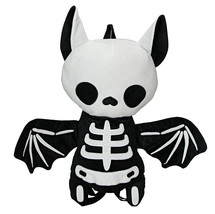 Spooky Skeleton Bat Plush Backpack Black Polyester Gothic Animal Fashion... - £38.98 GBP