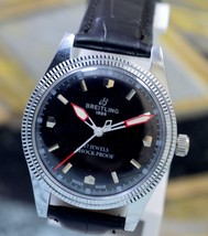 Vintage Breitling Black Dial 17 Jewels Hand Wind Mechanical Wrist Watch - £69.99 GBP