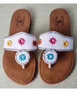 Sunsets Sweet Tea White Slide On Sandals Flowers Size 9W Boho  Flip Flop... - $11.30