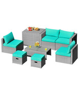 8 Pieces Patio Rattan Furniture Set with Storage Waterproof Cover and Cu... - $16,967.51 MXN