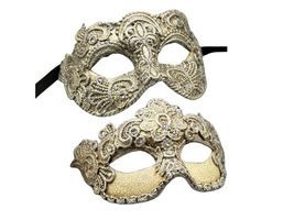 Masquerade mask couple set - Masquerade mask for couples in silver - Dec... - $120.00