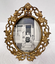 Victorian Press Metal Photo Frame Floral &amp; Leaf Scroll Boarder 4 5/8x3 3... - $49.01